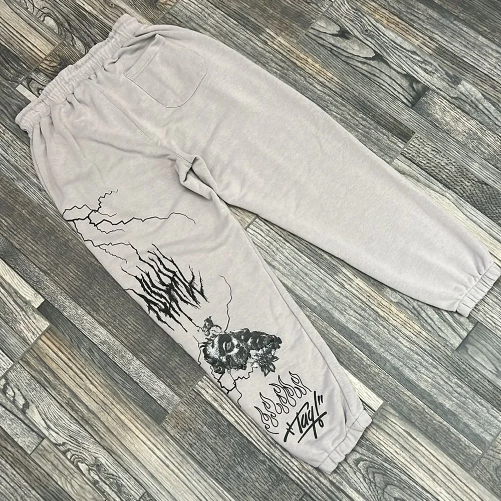 🔥🔥 Y2K MACHINIST Streetwear Brand Graphic Gray Sweatpants Men Size Large - EUC
